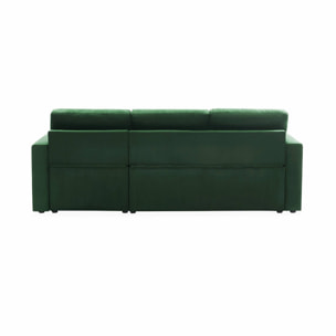 Canapé d'angle convertible en velours vert anglais 3 places. fauteuil d'angle réversible coffre rangement lit modulable