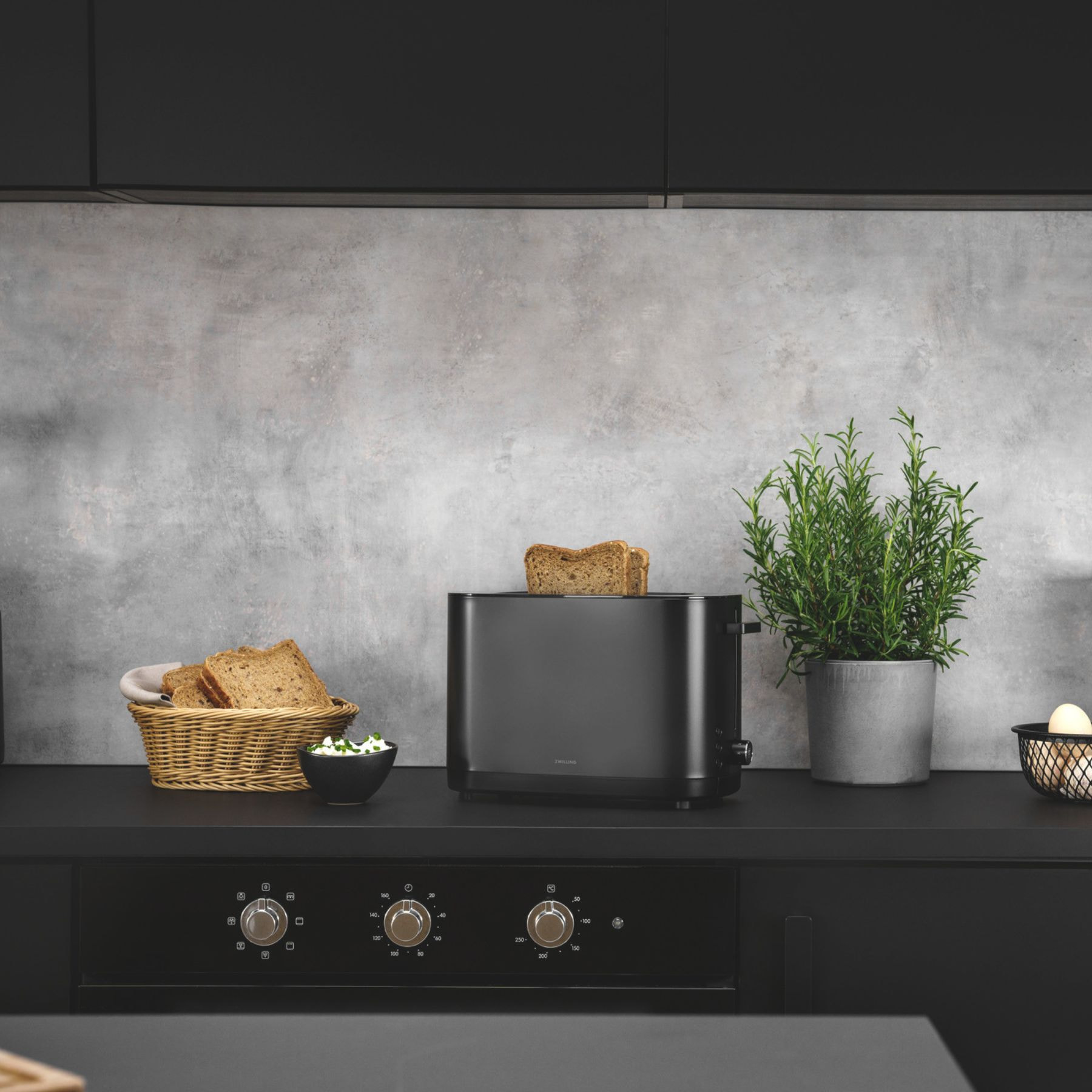 Grille-pain Grille permettant de réchauffer des petits-pains, 2 fentes tranches longues, Noir mat