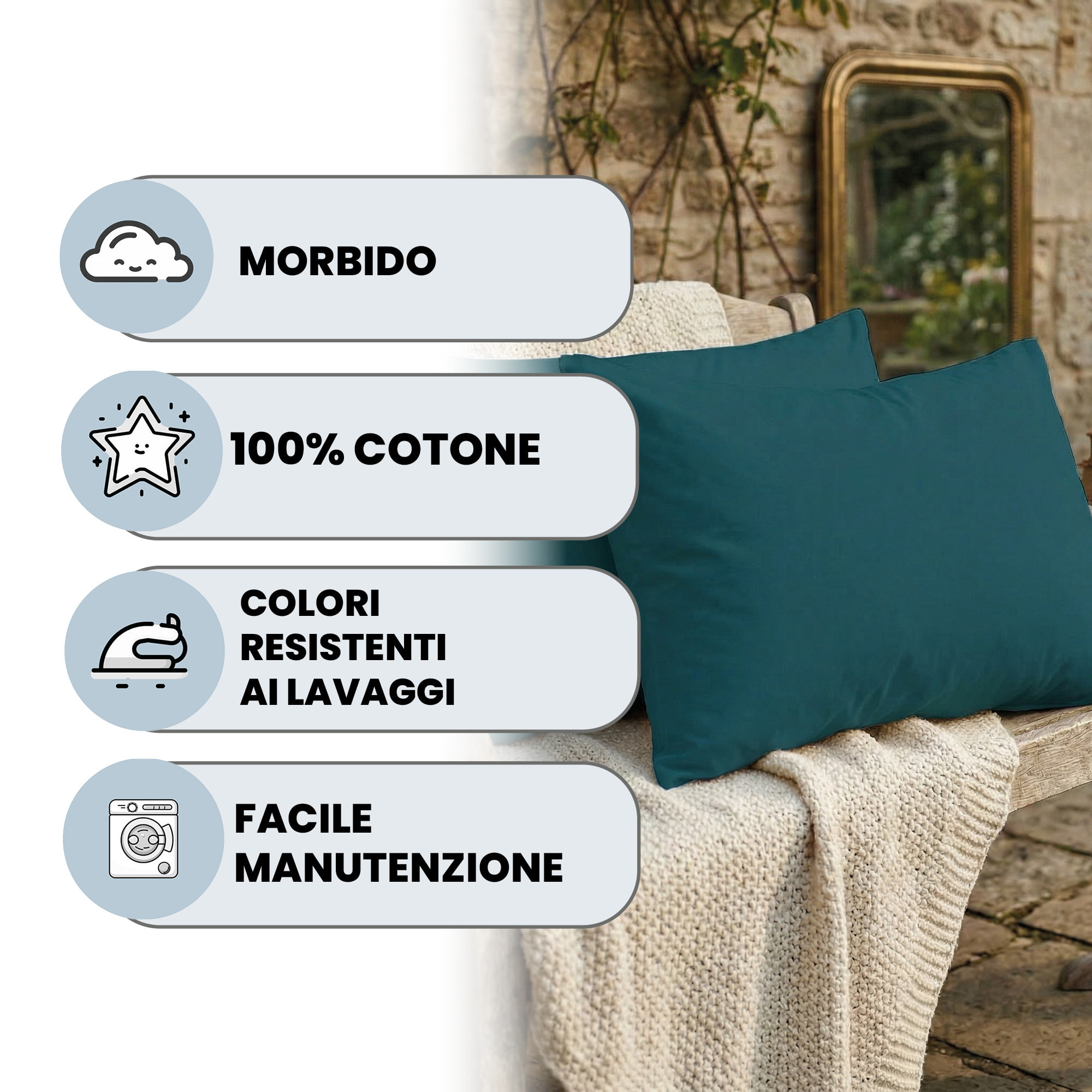 COPPIA FEDERE MAX COLOR, 100% Cotone, Made in Italy - VERDE PETROLIO