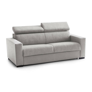 Divano fisso Julia, Divano a 3 posti, 100% Made in Italy, Sofà Soggiorno, in tessuto imbottito, con poggiatesta regolabili e Braccioli standard, Cm 220x95h85, Grigio