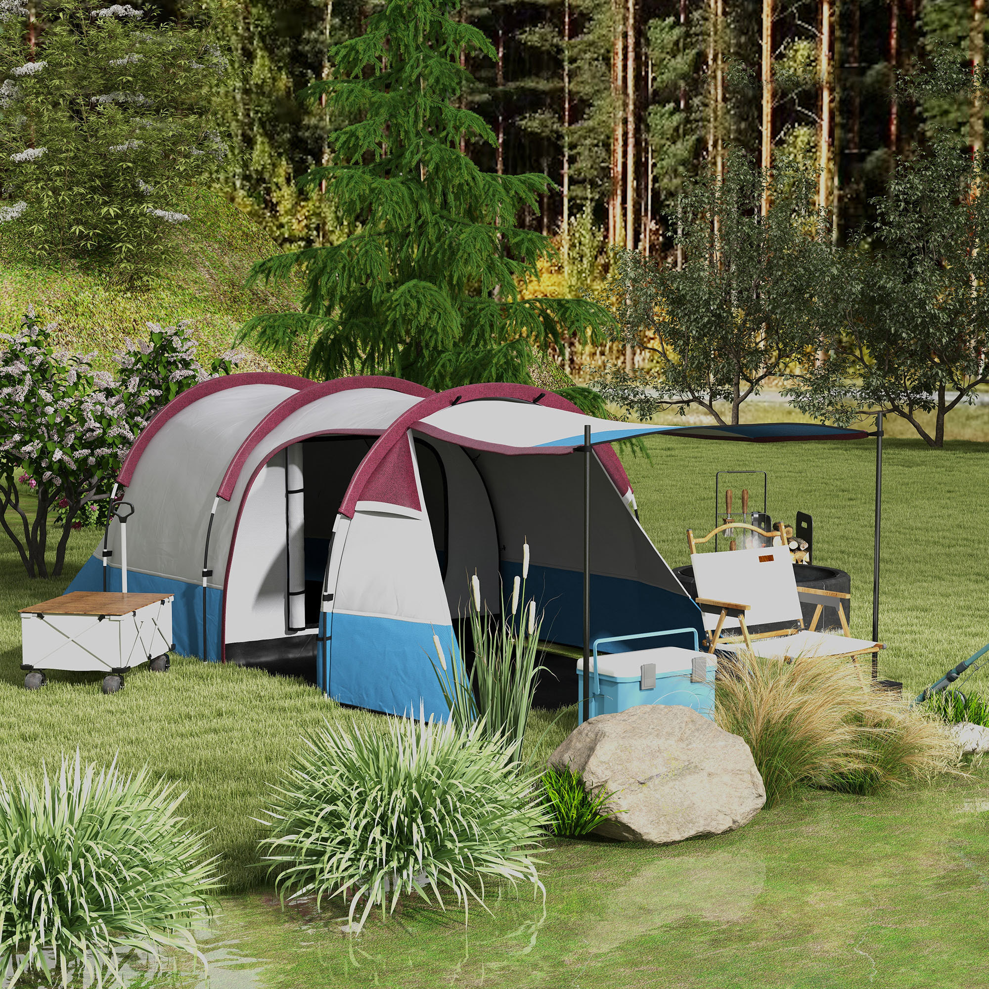 Tienda de Campaña Familiar para 2-3 Personas Tienda de Camping Plegable con 2 Habitaciones y Bolsa de Transporte Impermeable para Senderismo 420x200x150 cm Multicolor