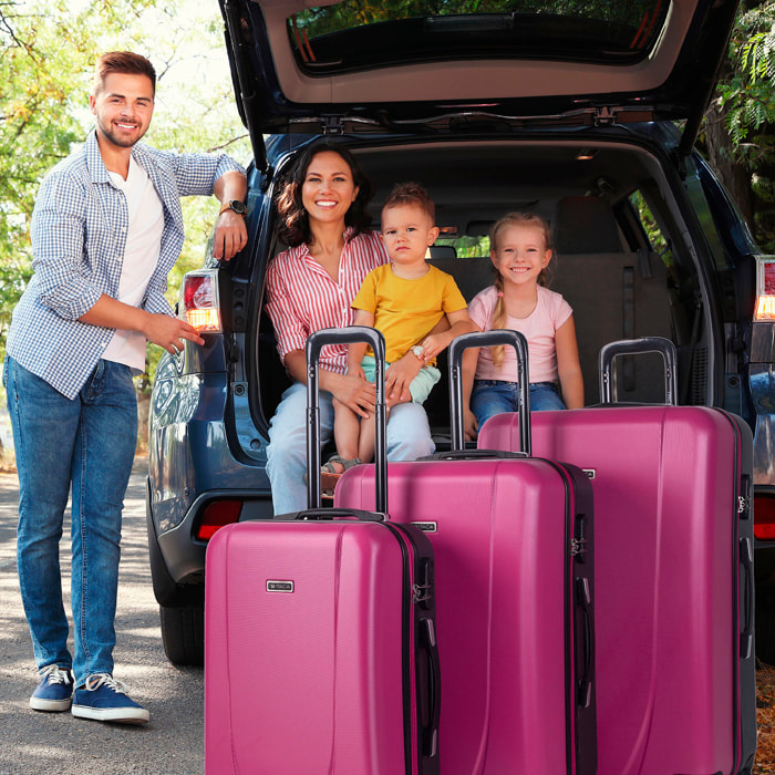 Juego De Maletas Rígidas Abs Itaca Tiber Fucsia-Antracita