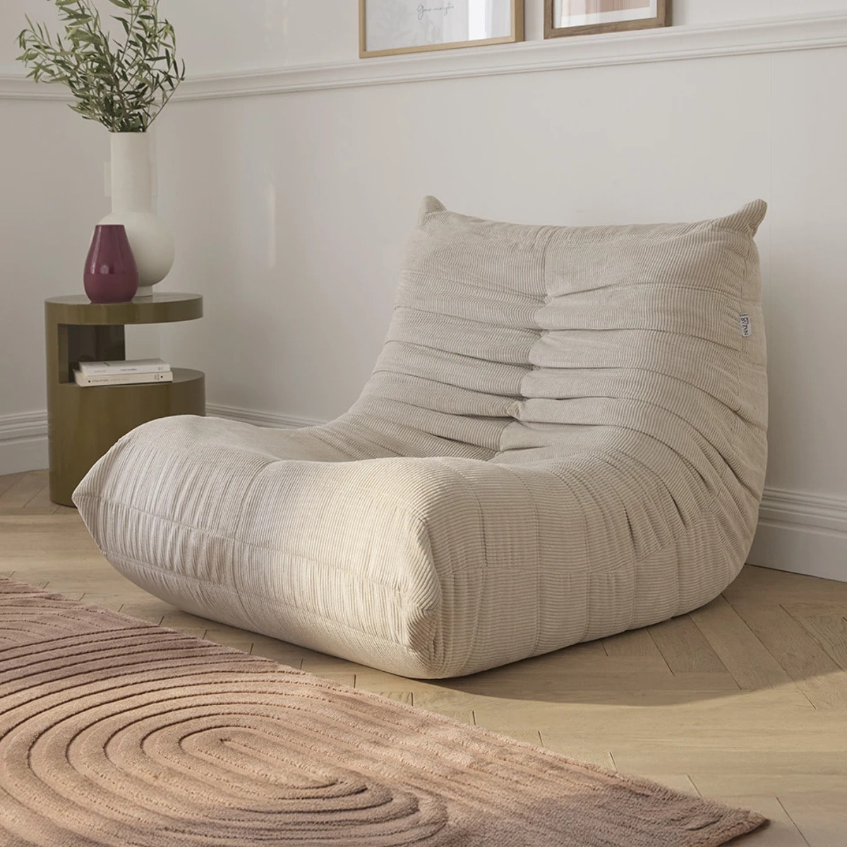 EMILE - Fauteuil en velours côtelé crème