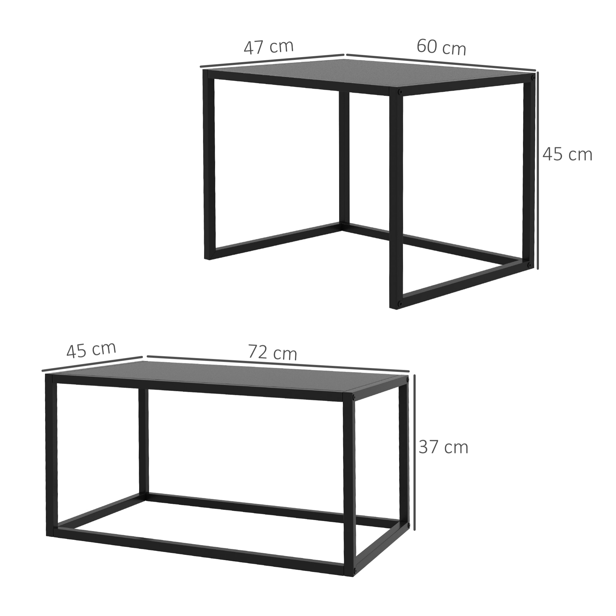 Lot de 2 tables basses gigognes rectangulaires design contemporain encastrable acier noir