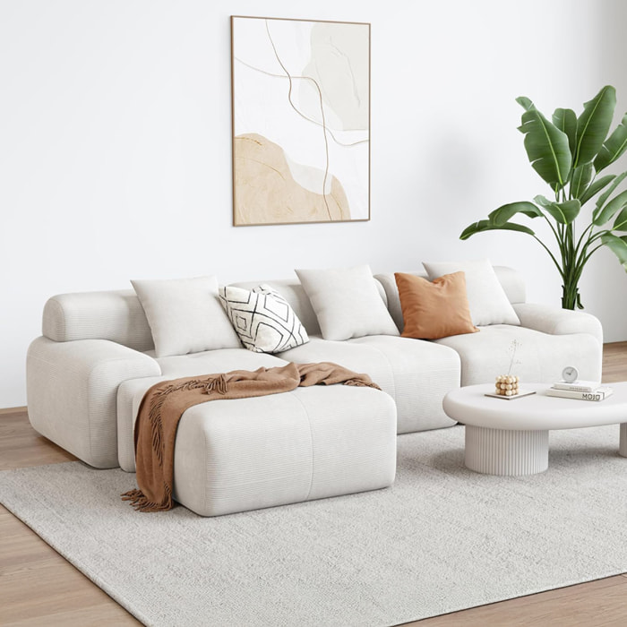 BURGESS Canapé d'angle 5-6 places avec méridienne modulable en velours côtelé beige