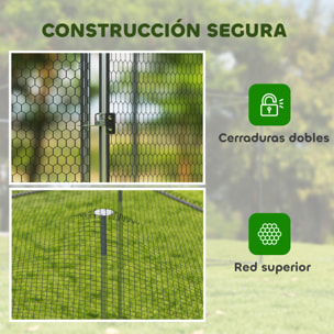 Gallinero para Exterior Grande, 4x3x1,97 m, 12 m², Gallinero de Acero Galvanizado con Puerta con Doble Cierre, Red Superior de PE, Impermeable, Diseño Walk-In, Jaula para Conejos y Patos, Plata