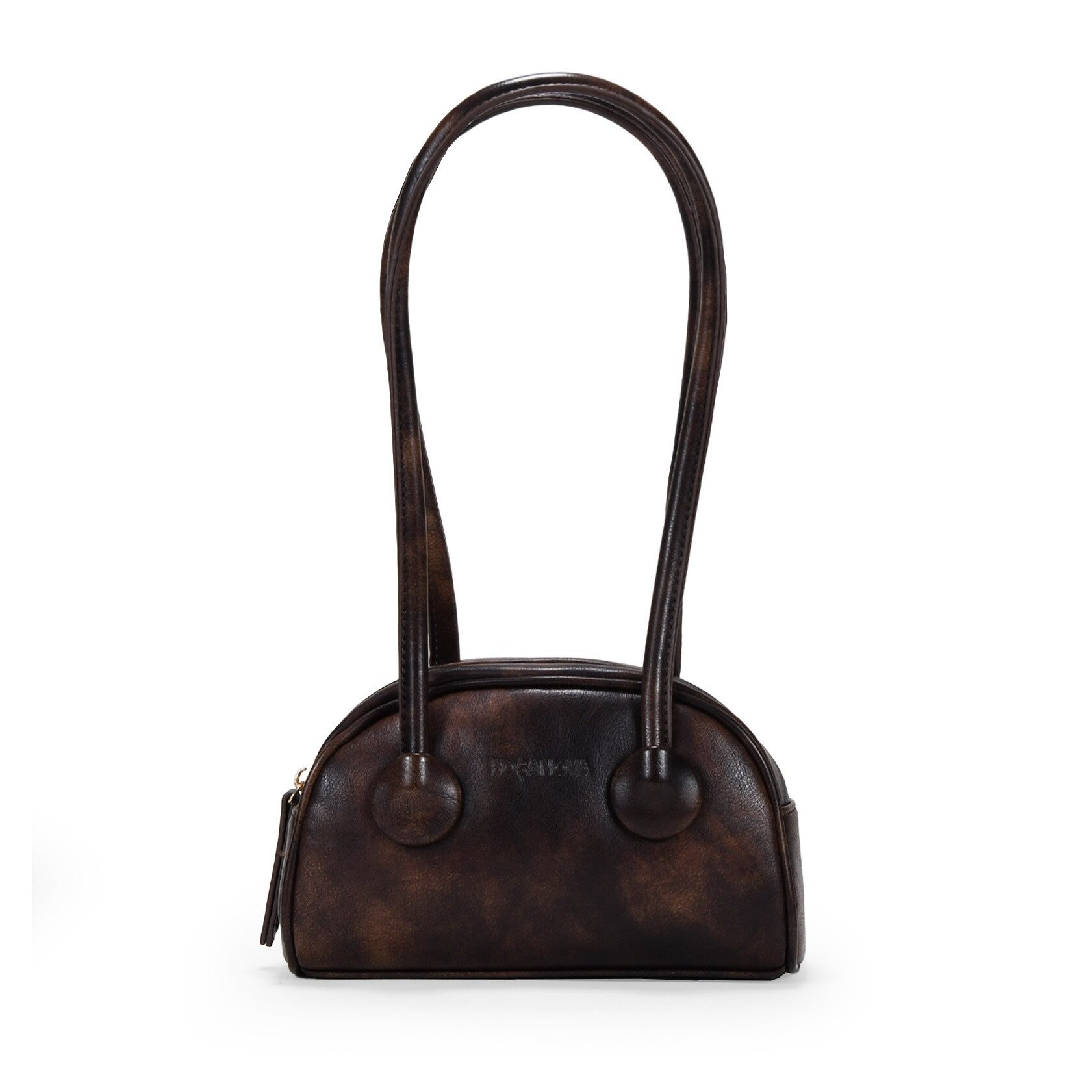 Bolso de hombro marrón con cremallera