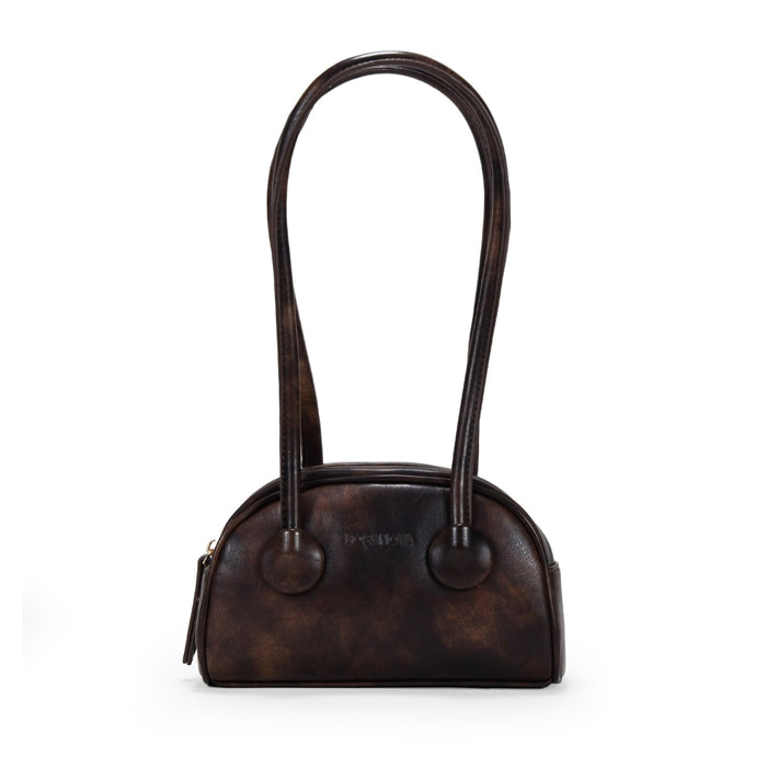 Bolso de hombro marrón con cremallera