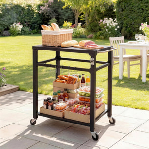 Desserte de jardin métal étagère 6 crochets 2 poignées décapsuleur noir