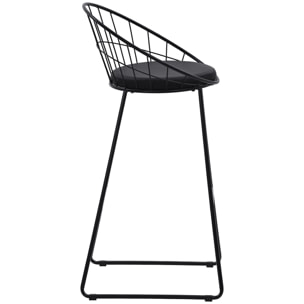 Lot de 2 tabourets de bar 75cm en métal noir et coussin noir ALEX