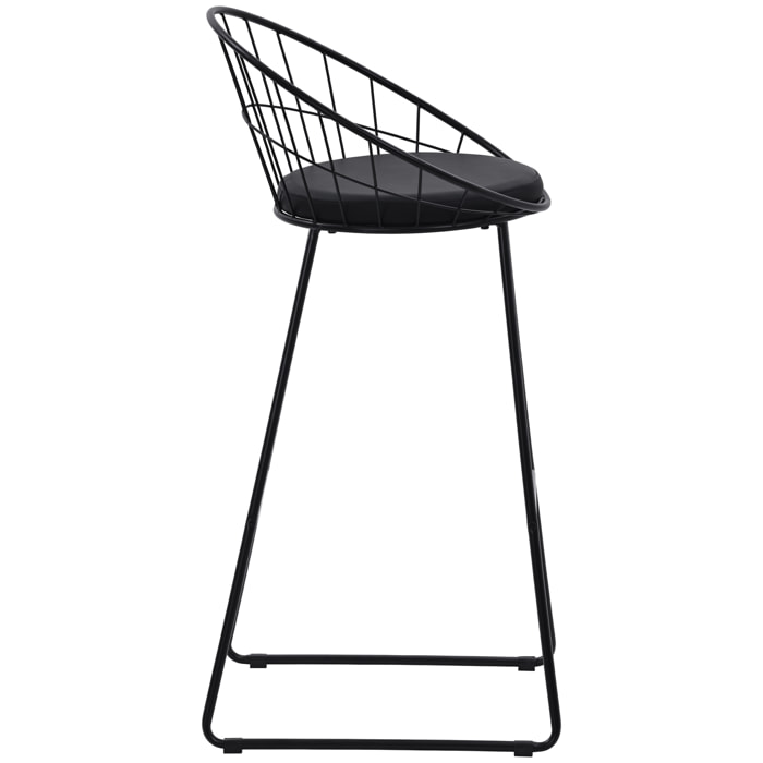 Lot de 2 tabourets de bar 75cm en métal noir et coussin noir ALEX