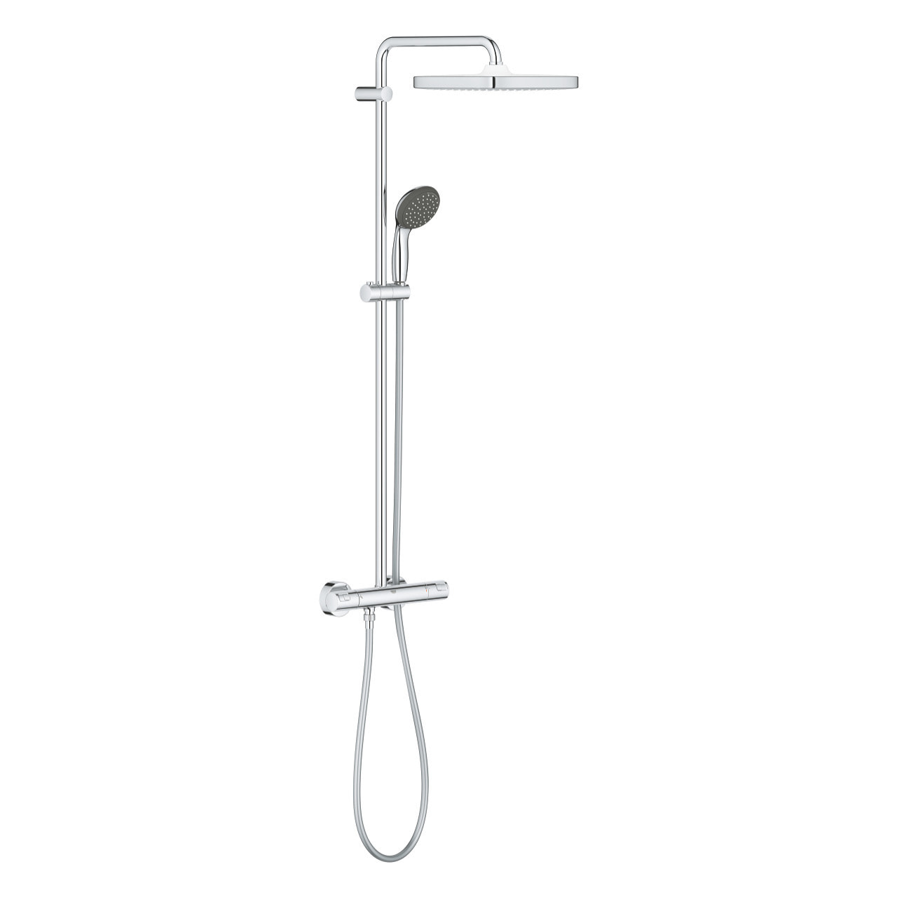 Pack douche : Porte coulissante 120cm + Colonne de douche avec mitigeur thermostatique Grohe + Receveur 120x80cm Blanc