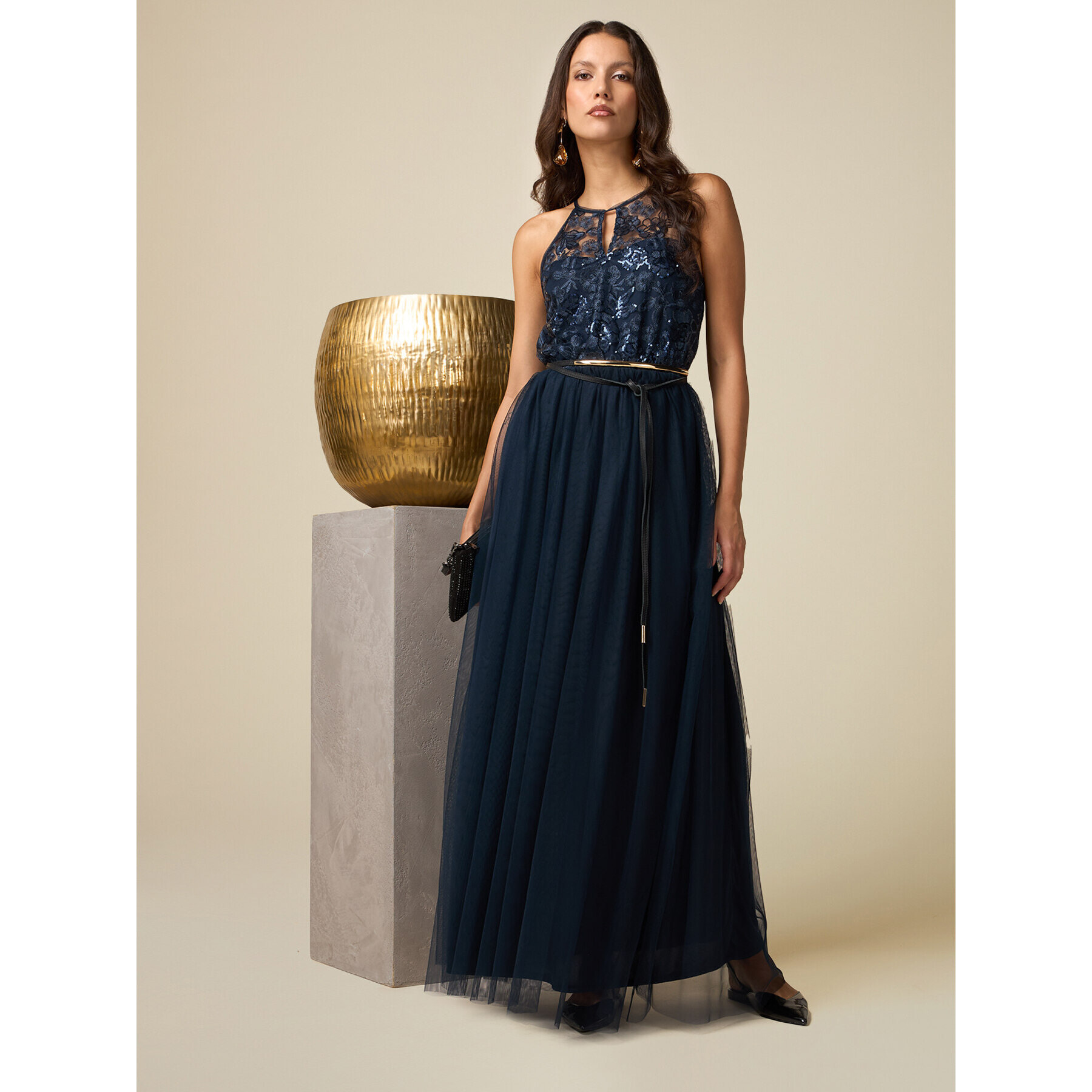 Oltre - Tulle dress with embroidered bodice - Azul