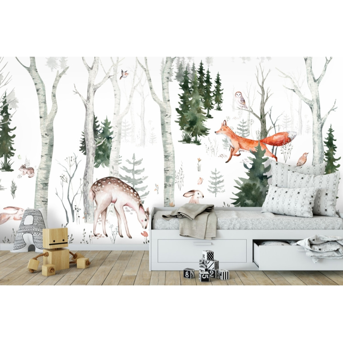 Papier peint panoramique Bambi & Co - Un décor mural de 7 lés (336x260cm), créé et fabriqué en France