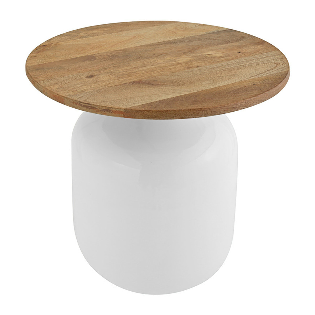 Table d'appoint ronde design blanche et bois manguier massif H49 cm VERONA
