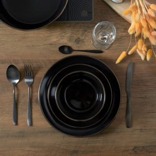 Assiette Noire Lisere Dore D26cm