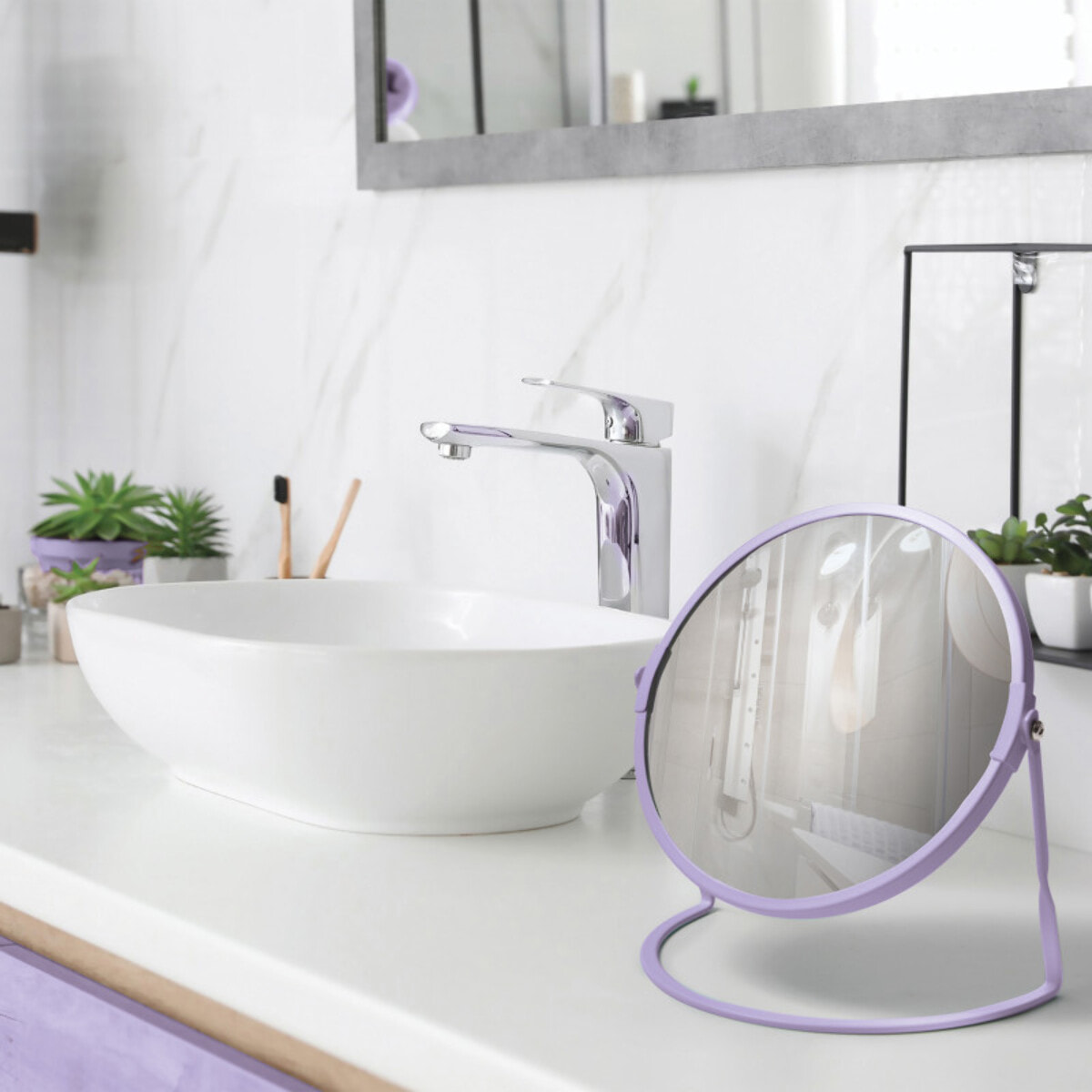Miroir grossissant sur pied Acier AKIRA Lavande Spirella
