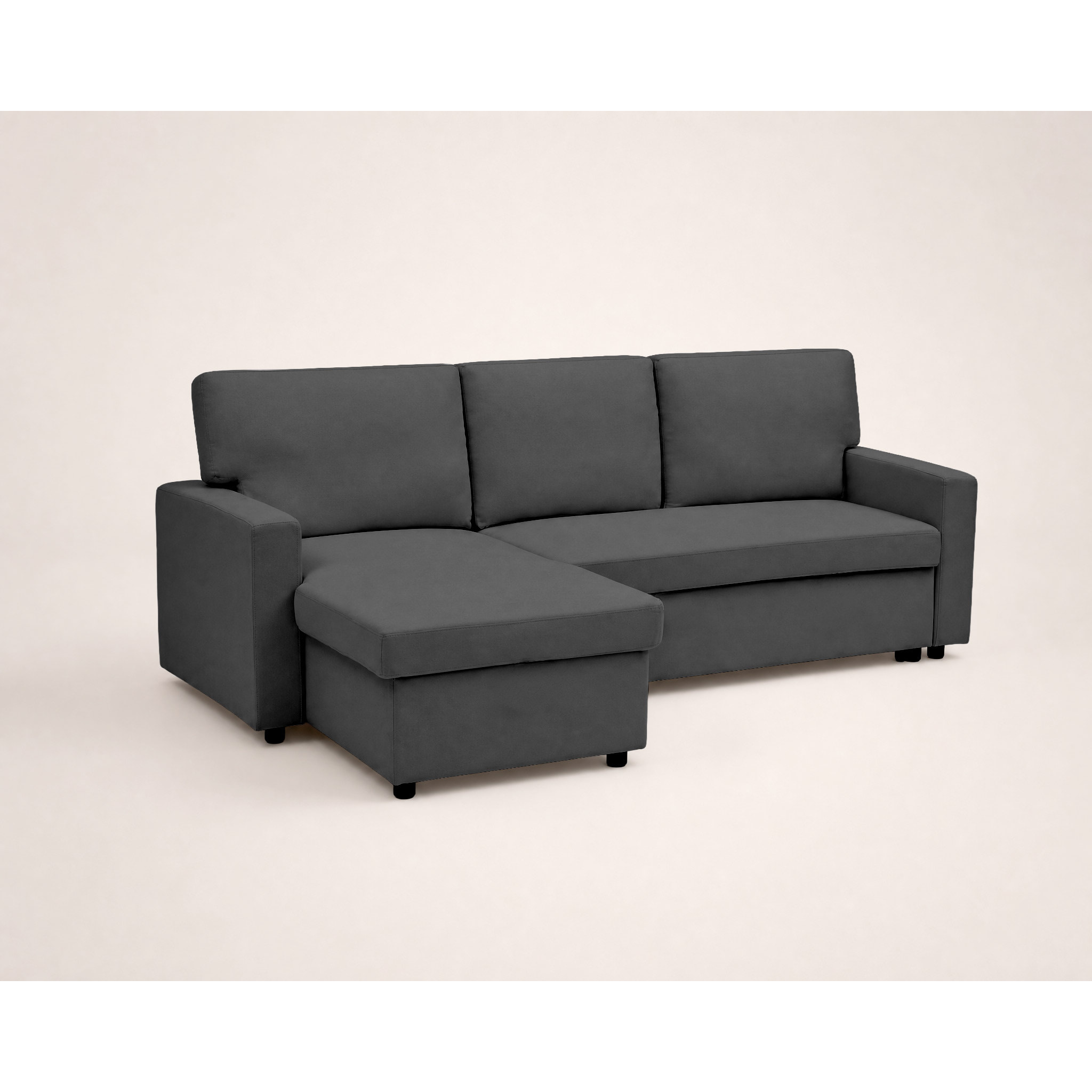 Meiya - canapé d'angle réversible 4 places convertible avec coffre en tissu - Gris foncé