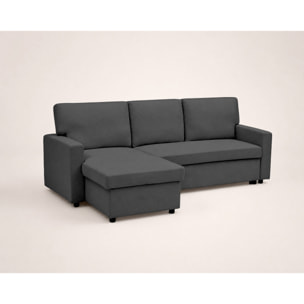 Meiya - canapé d'angle réversible 4 places convertible avec coffre en tissu - Gris foncé