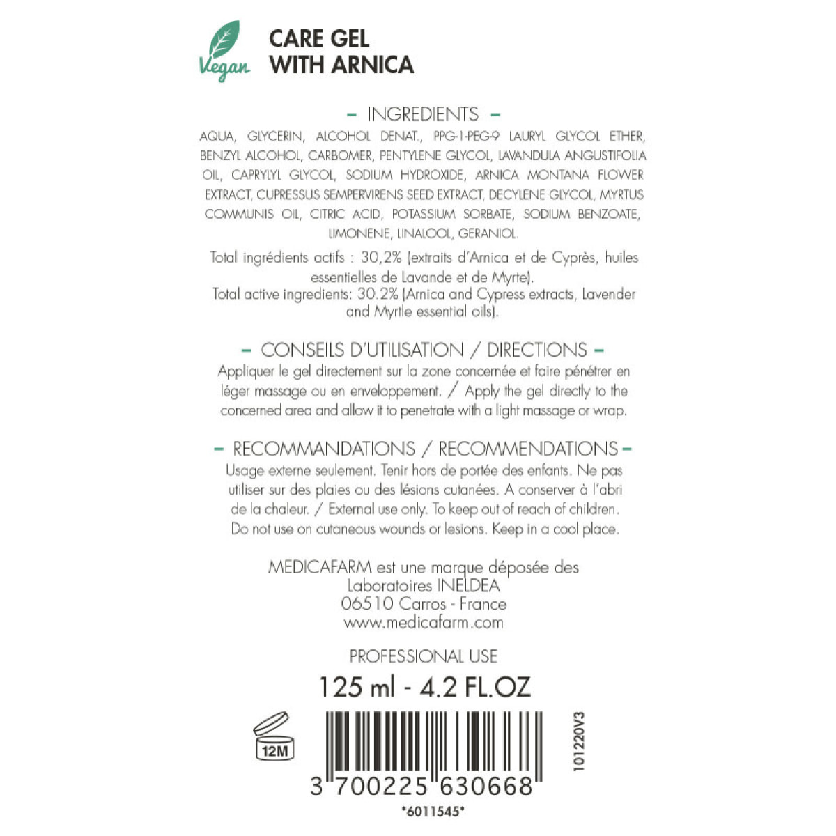 MEDICAFARM - Gel de soin TRAUMA-K à l'arnica - Effet décongestionnant et apaisant - Participe à résorber les oedèmes et les hématomes - Sans parabène - 125 ml