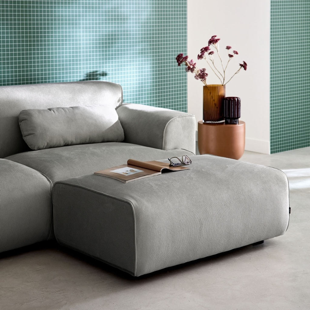 Pouf, repose-pieds pour canapé 3 places Wallas velours côtelé WALLAS