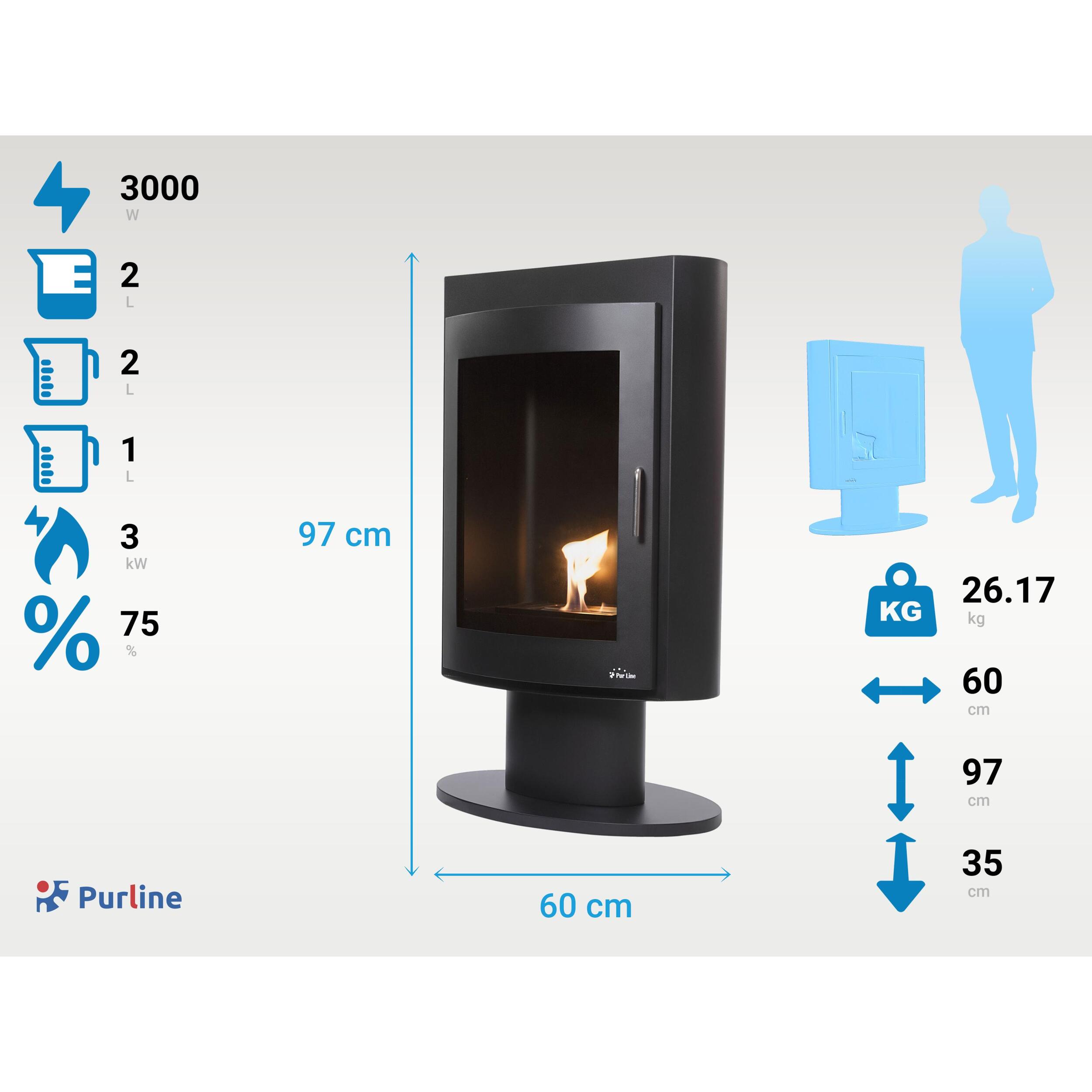 Estufa de etanol diseño cuadrado en acero SILENUS B PURLINE 3000 W