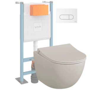 Pack WC suspendu Sento lin mat + bâti autoportant V-Fix Core + Plaque Round blanc