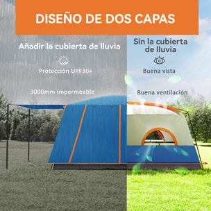 Tienda de Campaá±a Familiar para 4-6 Personas Tienda de Camping Tipo Táºnel con 2 Habitaciones Porche Impermeable 3000 mm Anti-UV para Pescar Senderismo Azul Claro