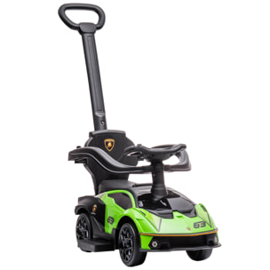 2 en 1 Coche Correpasillos para Niños 12-36 Meses Lamborghini Essenza SCV12 Andador Empujador con Bocina Mango de Empuje y Barandilla Extraíbles 86,5x40x89,5 cm Verde y Negro