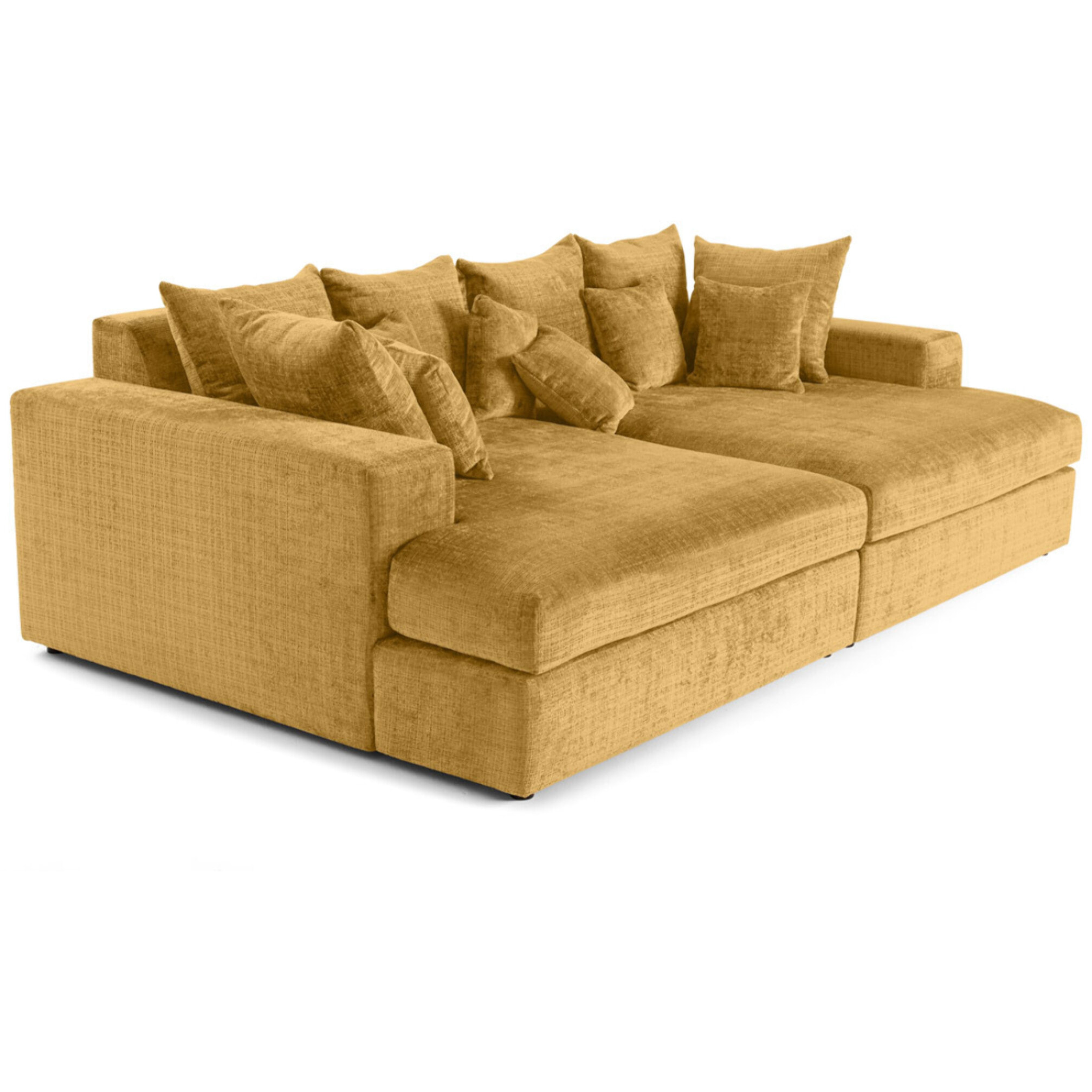 Collins - canapé droit 4 places avec double méridienne - assise profonde - en velours texturé - Jaune