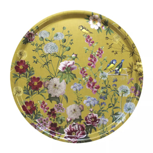 Plateau bois imprimé jaune rouge Mesanges curry