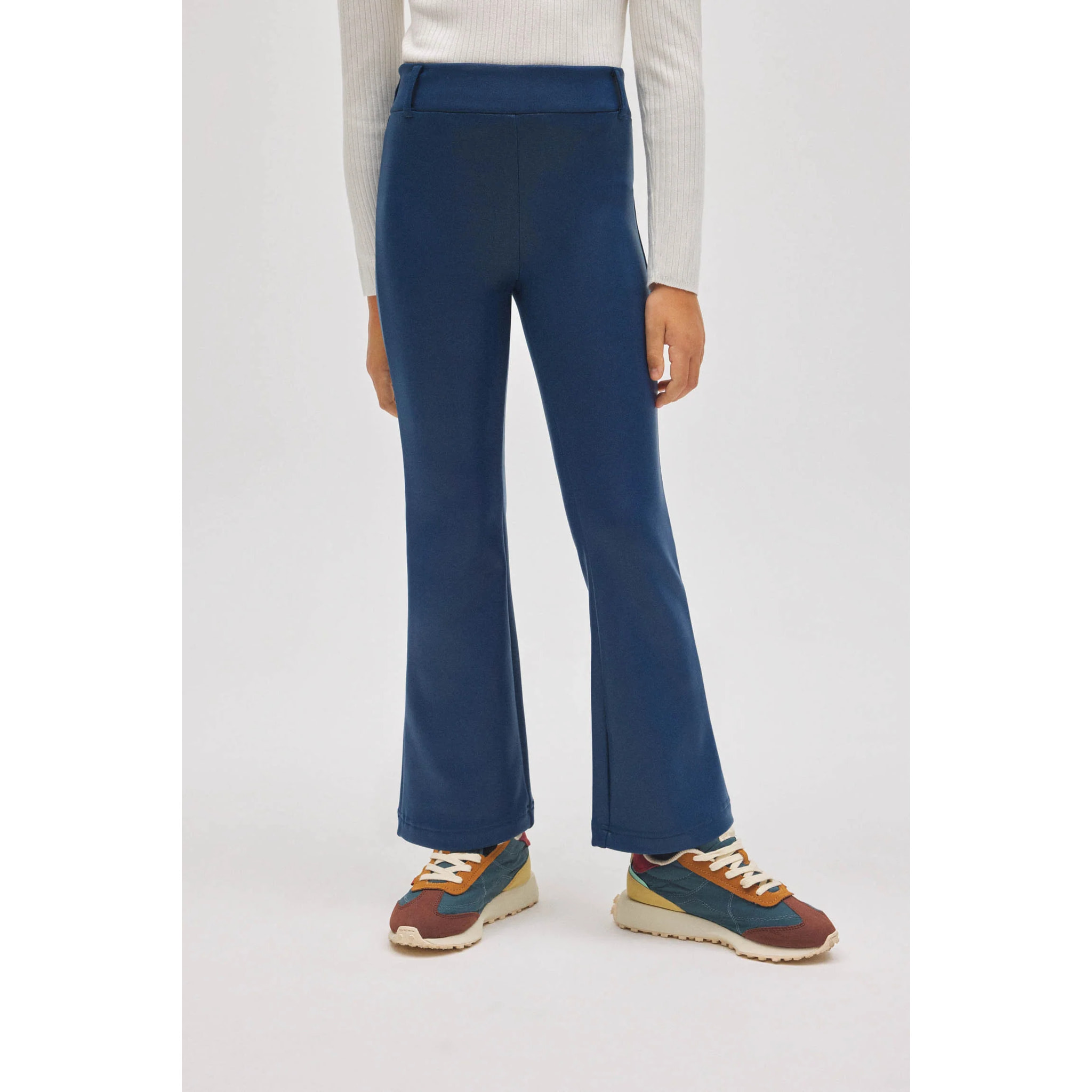 Pantaloni termici effetto pelle blu navy a zampa da bambina