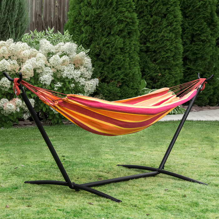 Hamaca con Soporte 310x117 cm Hamaca de Camping con Bolsa de Transporte Portátil Altura Ajustable Carga 120 kg para Patio Terraza Rayas Naranja y Rojo