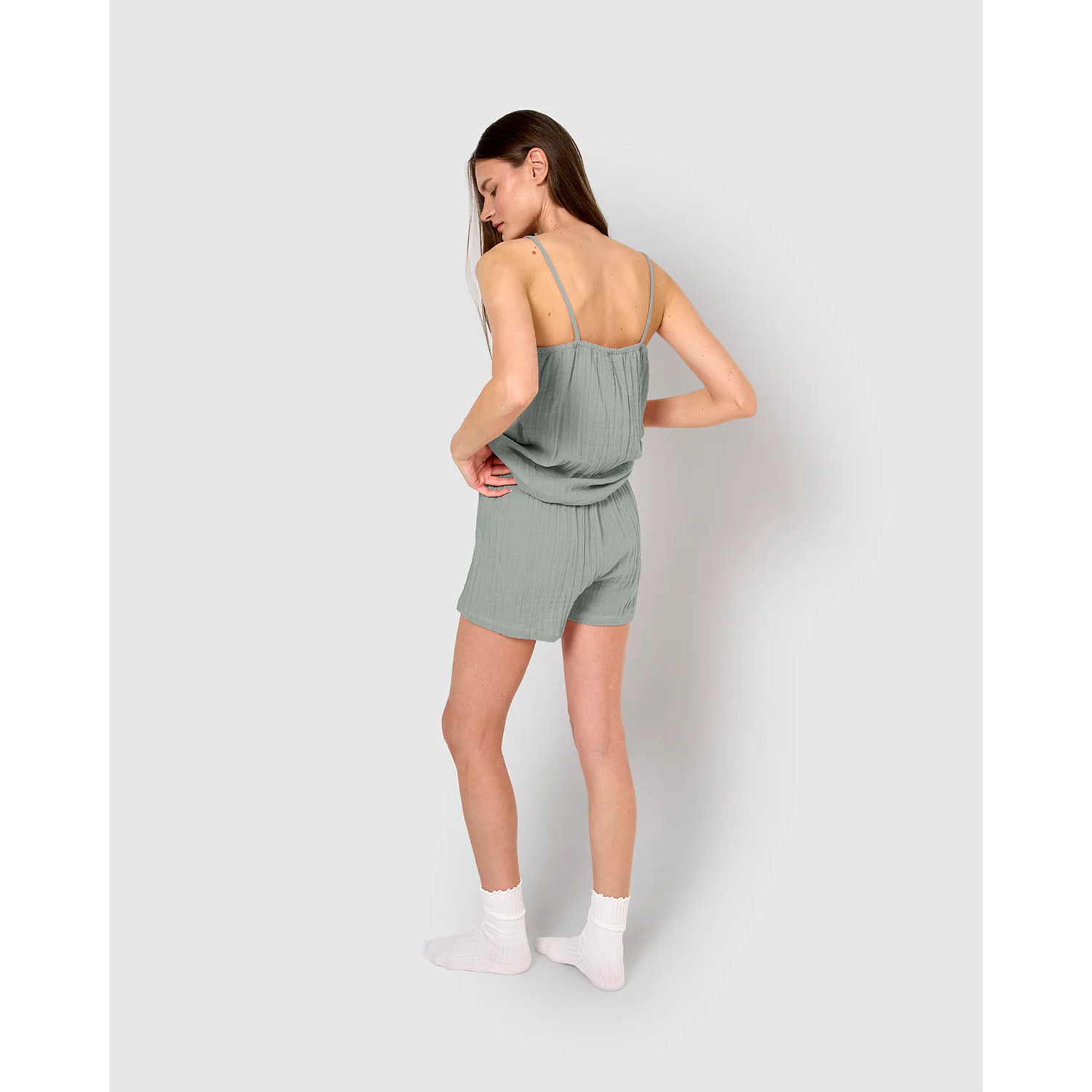 Pigiama corto mussola spalline verde azzurrognolo