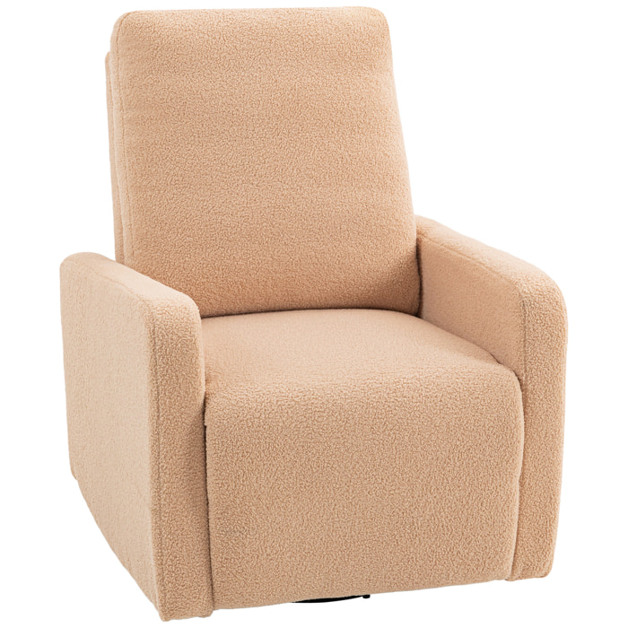 Sillón Relax Reclinable Manual, Sillón Relax de Borreguito con Reposabrazos, Reposapiés, Acolchado Grueso, Función de Balanceo 360°, Butaca Reclinable hasta 135Âº para Salón, Dormitorio, Marrón