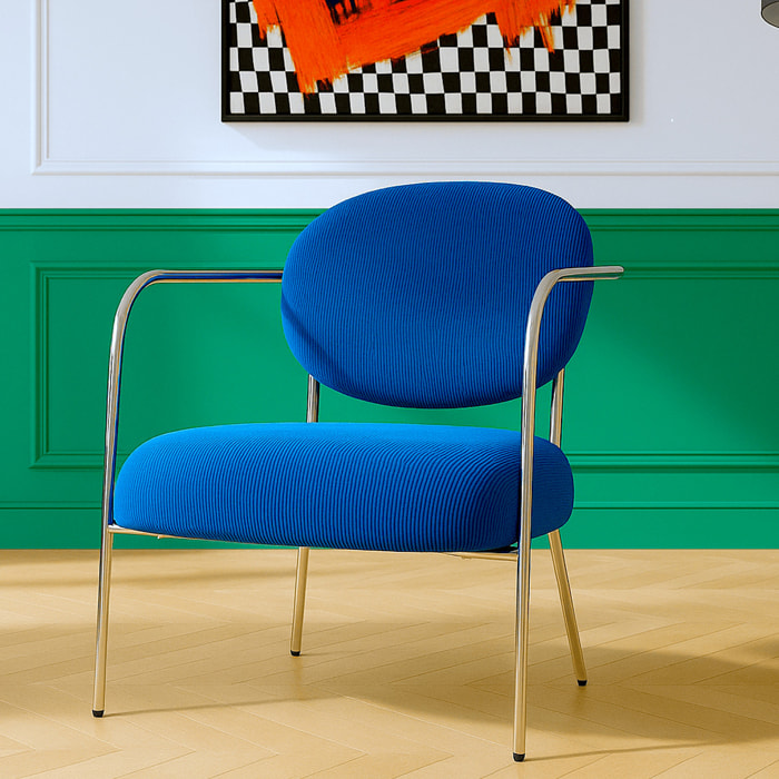 Fauteuil en velours côtelé et piètement chromé - LEON
