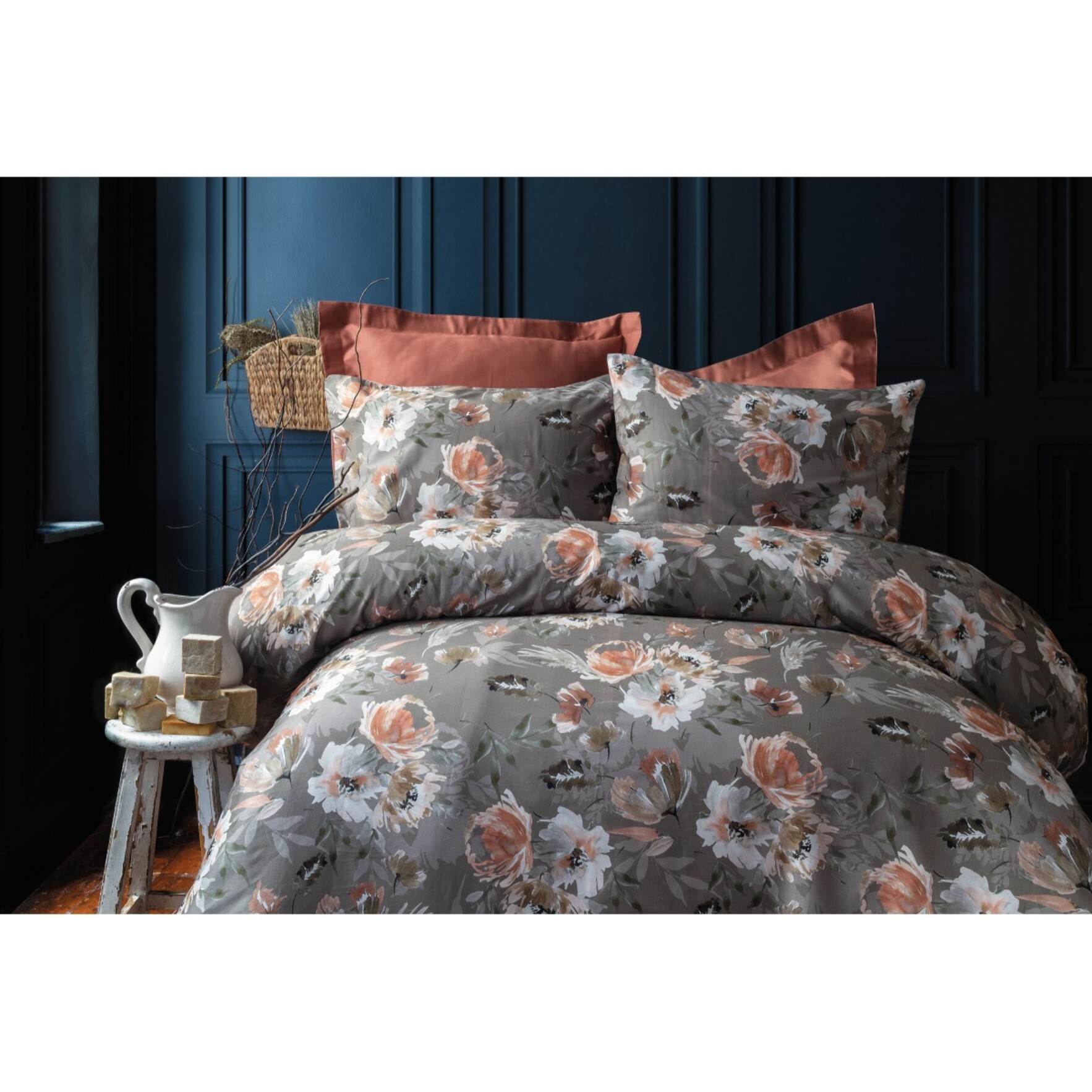 Parure housse de couette 240x220 cm et 2 taies d'oreiller 63x63cm satin de coton imprimé