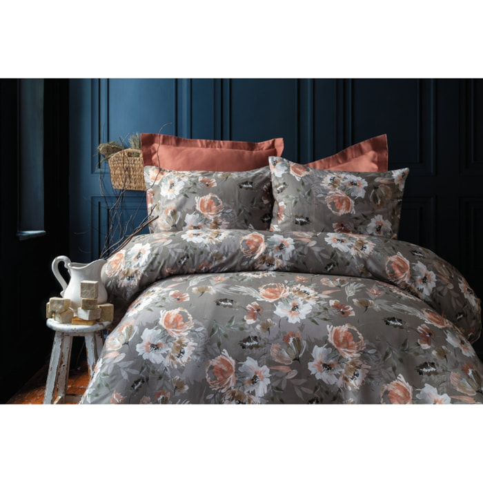 Parure housse de couette 240x220 cm et 2 taies d'oreiller 63x63cm satin de coton imprimé