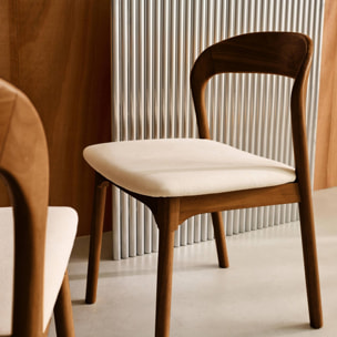 Chaise vintage bois d'hévéa et tissu (lot de 2) ATHENA