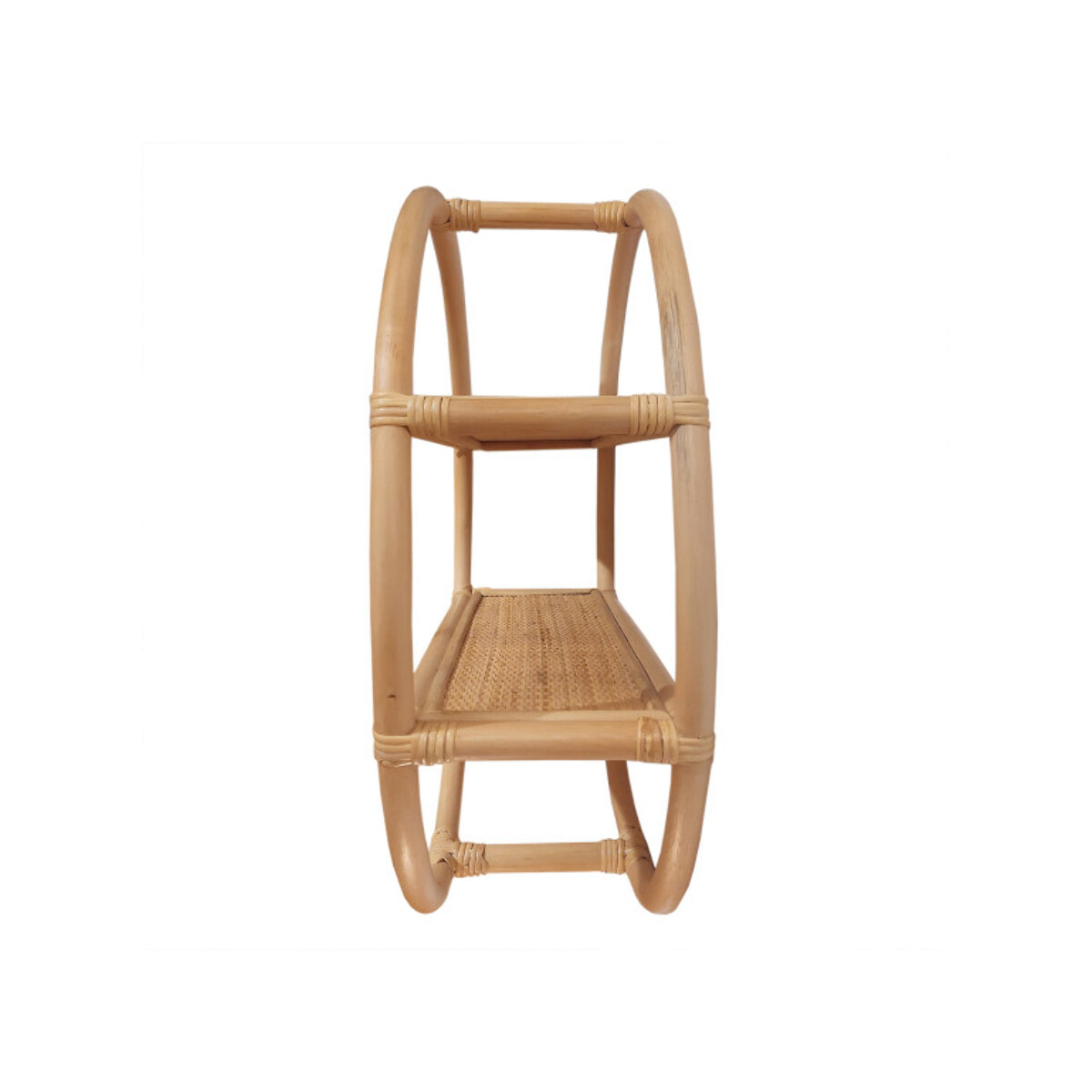 Etagère murale ronde D. 60 cm en rotin naturel avec 2 tablettes - VIVIA