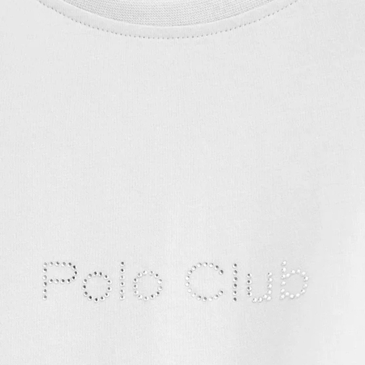 Camiseta blanca de manga corta y corte recto con brillantes Polo Club