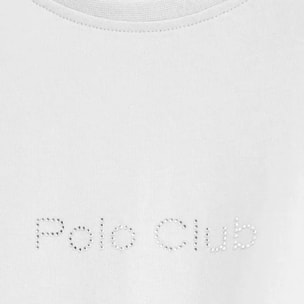 Camiseta blanca de manga corta y corte recto con brillantes Polo Club