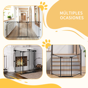 Barrera para Perros de Acero Valla para Mascotas Plegable de 3 Paneles con Doble Cerradura y Función de Bloqueo Auxiliar para Puerta Pasillo Escalera 206x90 cm Negro