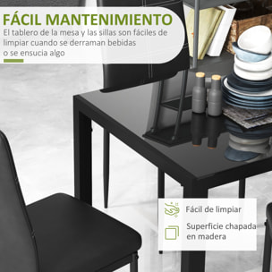 Conjunto de Comedor de Mesa y 4 Sillas 5 Piezas Juego de Muebles de Cocina Mesa Rectangular de Vidrio Templado y Sillas Tapizadas en PU con Patas de Metal Negro