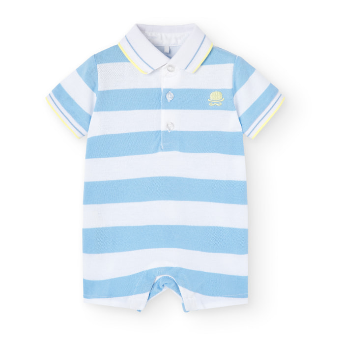 Pelele niÃ±o, piquÃ©, estampado de rayas, azul claro