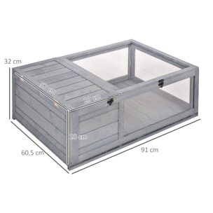 Casa para Tortugas de Madera Terrario para Reptiles con Techo de Malla Paneles Laterales Transparentes Extraíbles y Pestillo de Seguridad Caseta para Tortugas 91x60,5x32 cm Gris