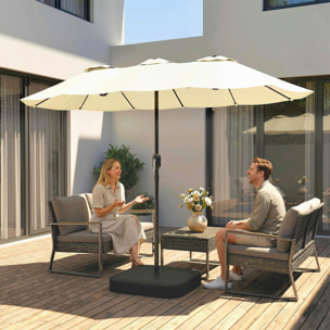 Parasol de jardin XXL dim. 295 x 148 cm base de lestage + 2 sacs inclus beige