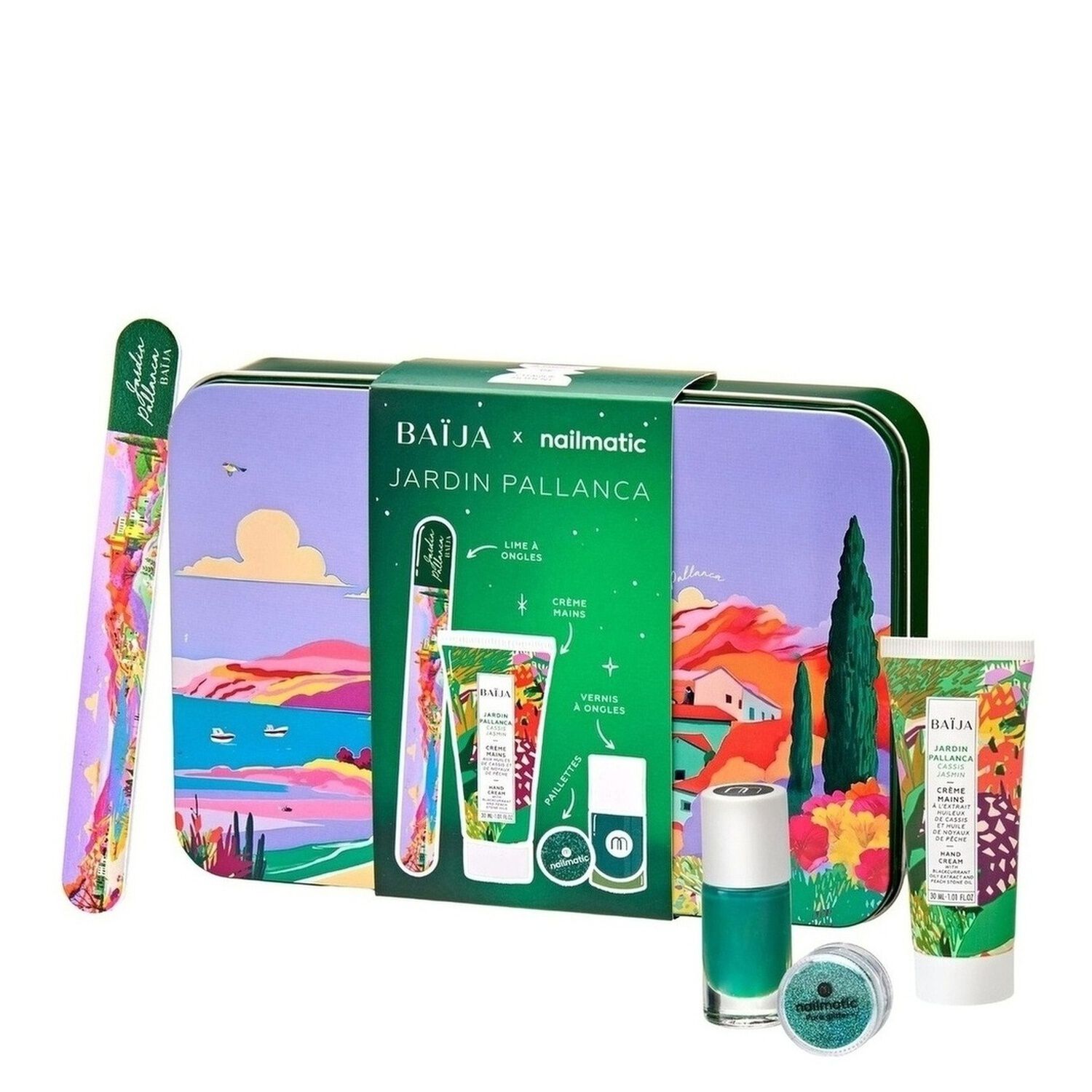 Jardin Pallanca - Coffret Crème Mains 30ml + Vernis, Lime à Ongles et Paillettes