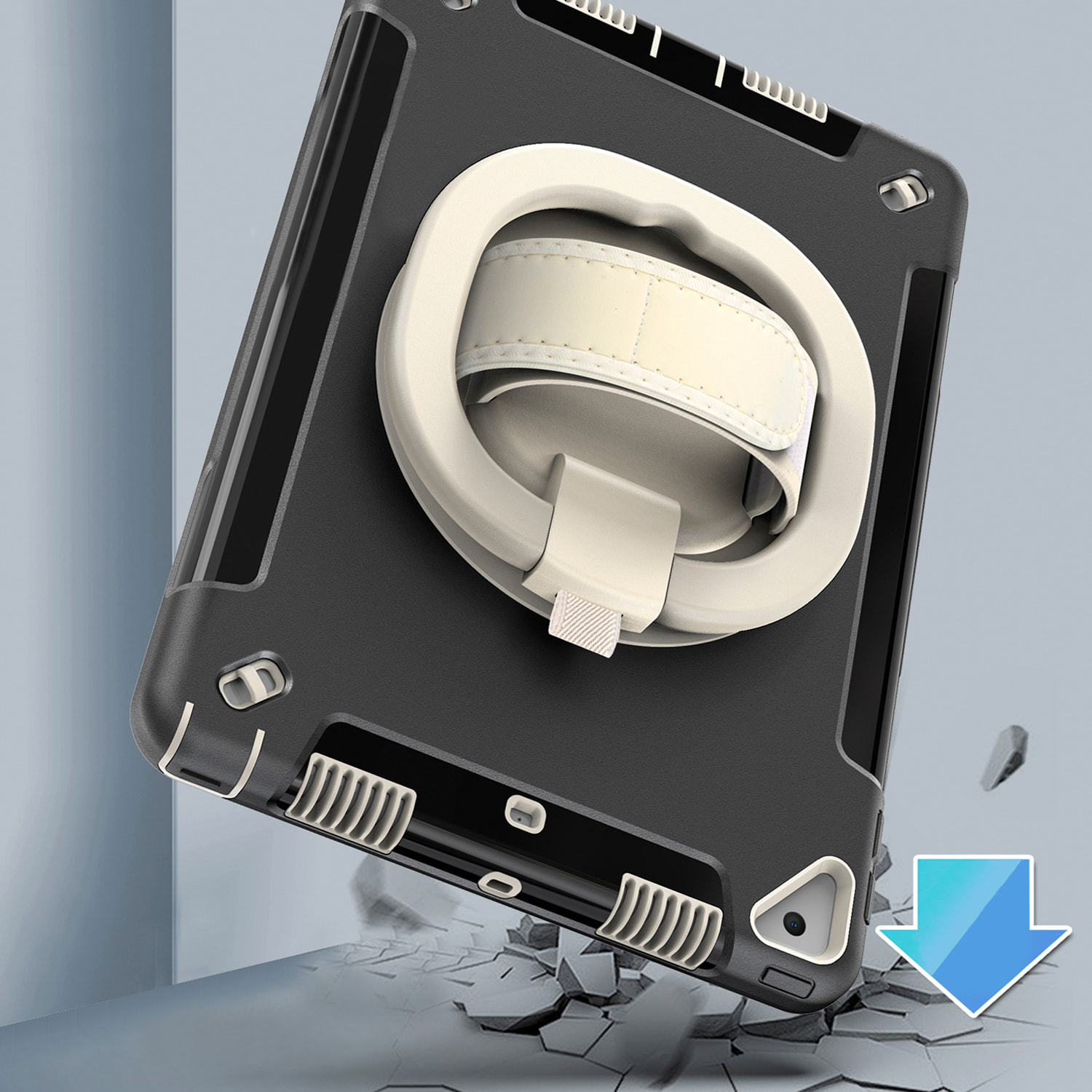 DAM Custodia Rugged Armor per iPad 10,2 pollici. 360°, serie A, seconda generazione. Con maniglia. 18,5x4x26,5cm. Colore nero