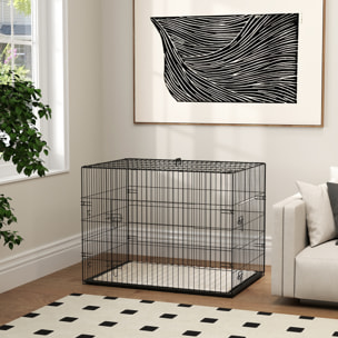 PawHut Jaula para Perros Plegable, Jaula para Perros Grandes con Cojín, 2 Puertas, Bandeja Extraíble y Marco de Alambre Metálico, 90x57,5x62 cm, Negro y Beige